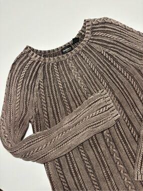 Guide Series Espresso Brown Cable Knit Cotton Sweater